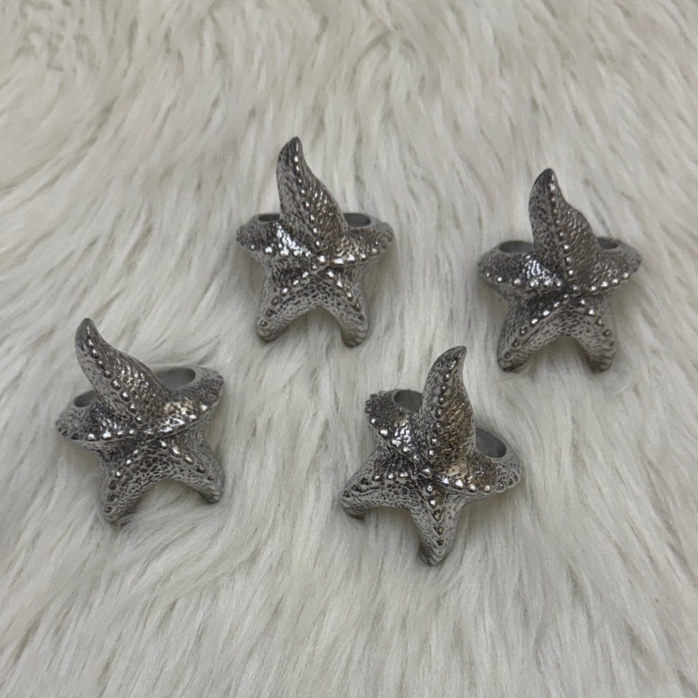Pottery Barn Outlet Silver Tone Metal Starfish Napkin Rings Set Of 4